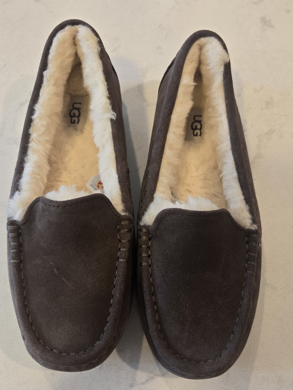 UGG Ansley Waterproof Suede Shearling-Lined Moccasin Slippers